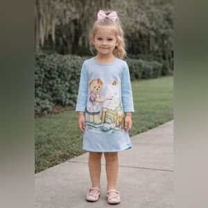 Vintage Blue Kids Pajamas with Bear Print.